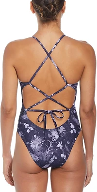 Nike Women's HydraStrong Multi Print Lace-Up Tie Back One Piece Swimsuit