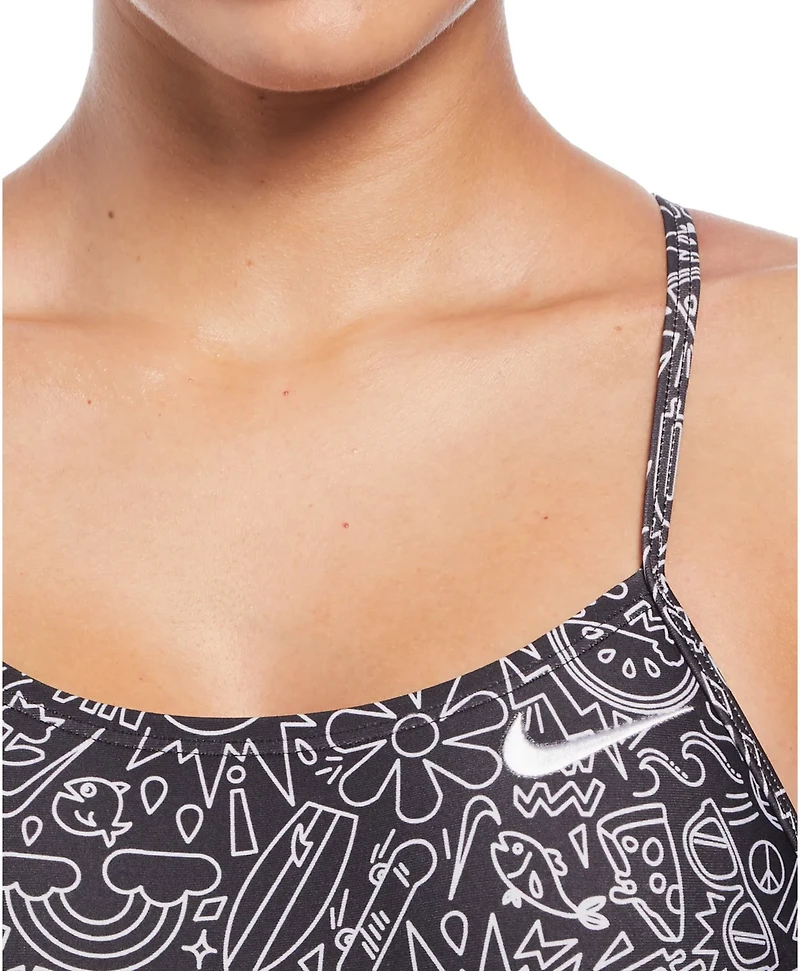 Nike Women's HydraStrong Multi-Print Lace Up Tie Back One Piece Swimsuit