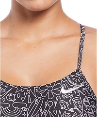 Nike Women's HydraStrong Multi-Print Lace Up Tie Back One Piece Swimsuit