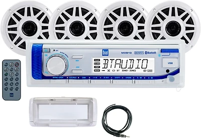 Dual Marine Digital Media Bluetooth Receiver with Four 6.5 in Speakers and Splashguard