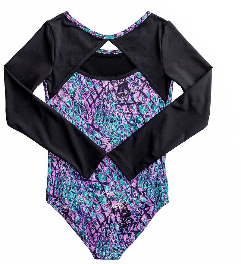 Rainbeau Moves Girls' Studded Serpent Print Long Sleeve Leotard