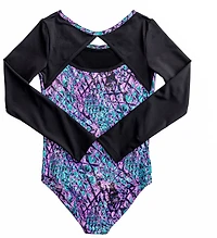 Rainbeau Moves Girls' Studded Serpent Print Long Sleeve Leotard