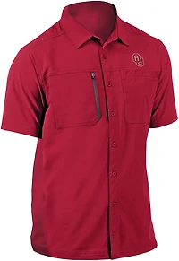 Antigua Men's University of Oklahoma Kickoff Woven Short Sleeve Fishing Shirt