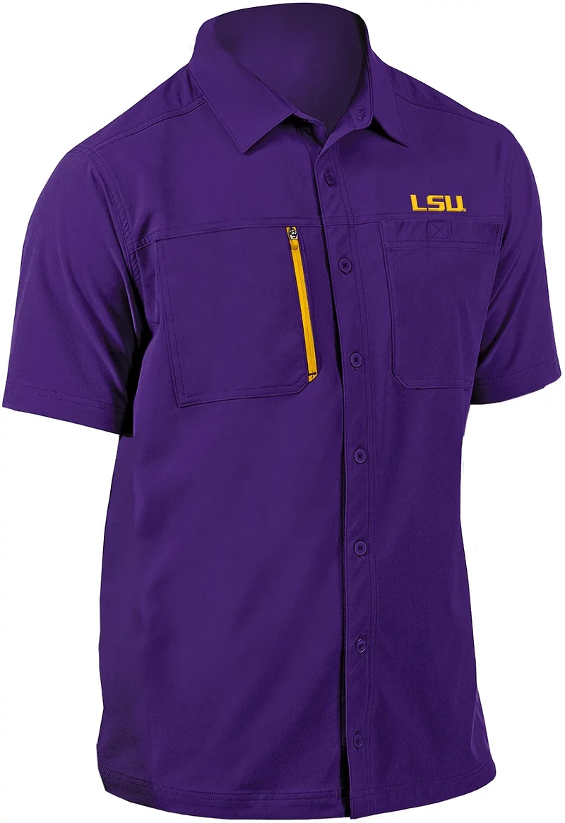 Antigua Men's Louisiana State University Kickoff Woven Short Sleeve Fishing Shirt