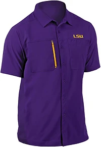 Antigua Men's Louisiana State University Kickoff Woven Short Sleeve Fishing Shirt
