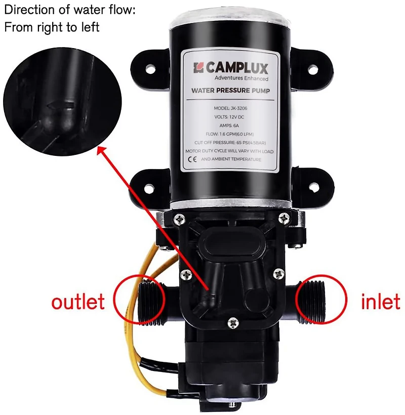 CampLux 12V 1.6 GPM Water Pressure Diaphragm Pump