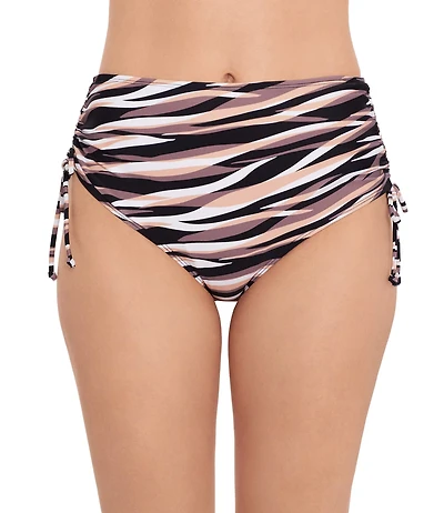 Salt + Cove Juniors' Stripes Shirred Side High-Waisted Bikini Bottoms
