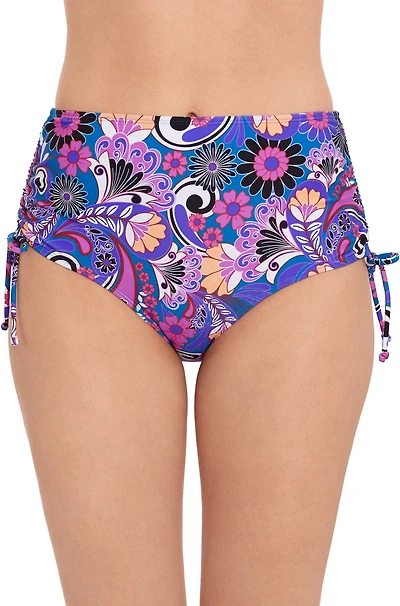 Salt + Cove Juniors' Retro Print Shirred Side High-Waisted Swim Bottoms