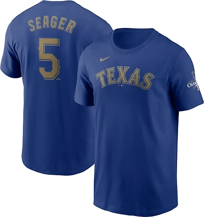 Nike Men's Rangers Seager World Series Gold Name & Number T-shirt