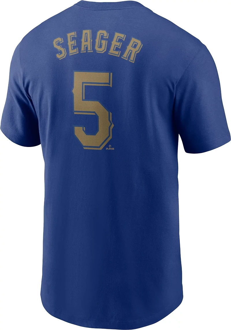 Nike Men's Rangers Seager World Series Gold Name & Number T-shirt