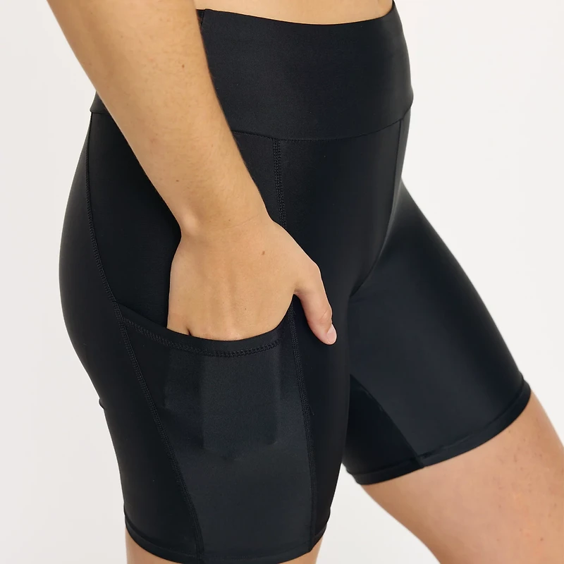 Calypsa Women's Mid-Thigh Swim Shorts with Pockets