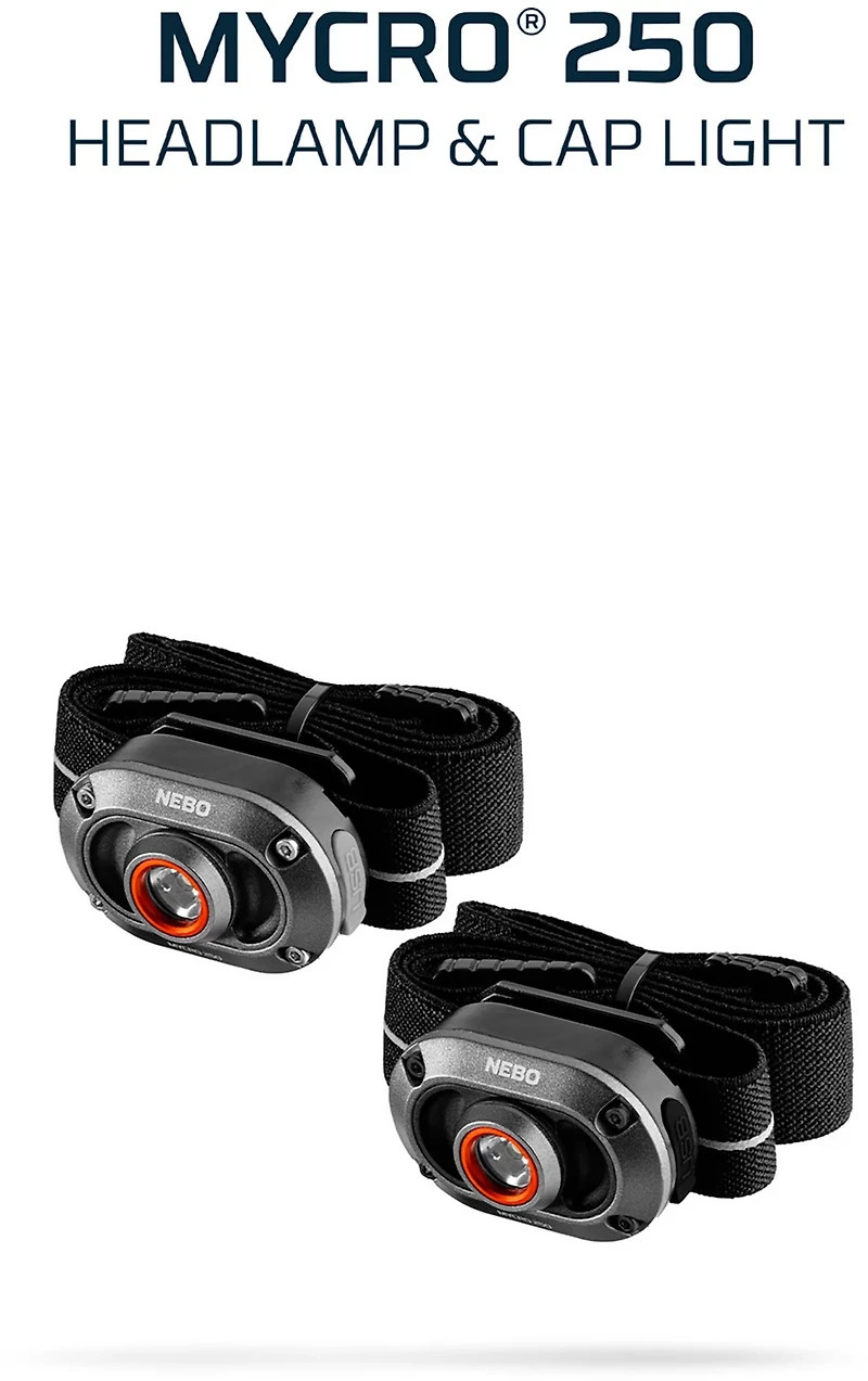 NEBO MYCRO 250 Lumen Rechargeable Headlamps 2-Pack