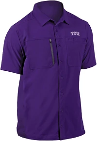 Antigua Men's Texas Christian University Kickoff Woven Short Sleeve Fishing Shirt
