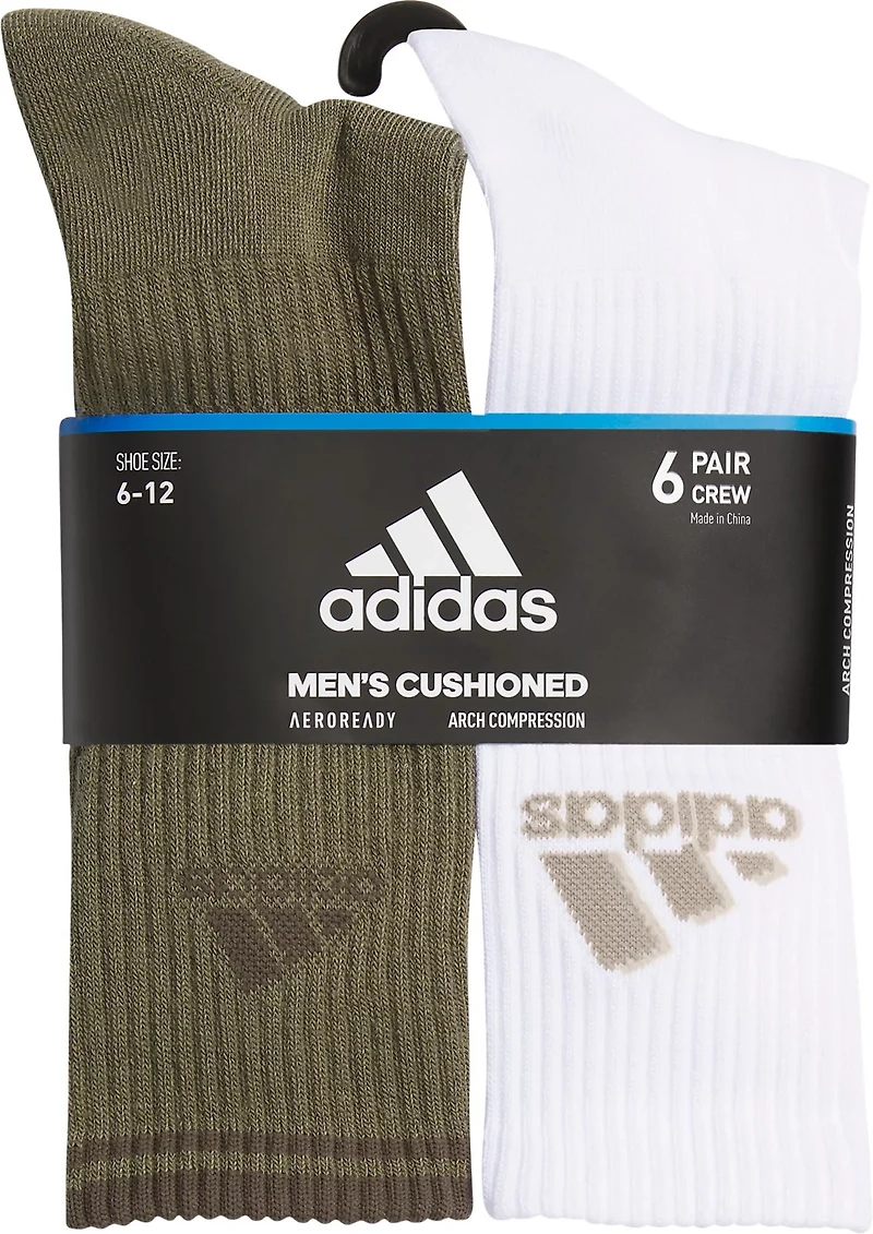 adidas Men's Athletic Cushioned Mixed 2.0 6 Pack Crew Socks