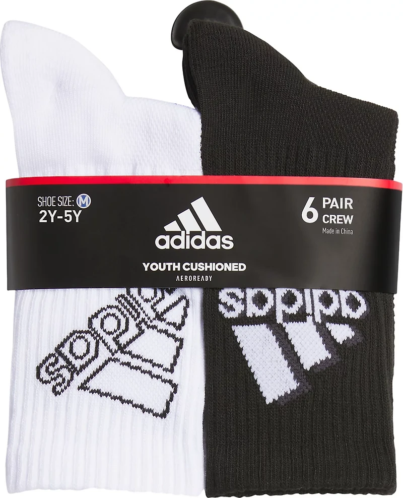 adidas Youth Cushion Mixed 6 Pack Crew Socks