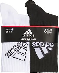 adidas Youth Cushion Mixed 6 Pack Crew Socks