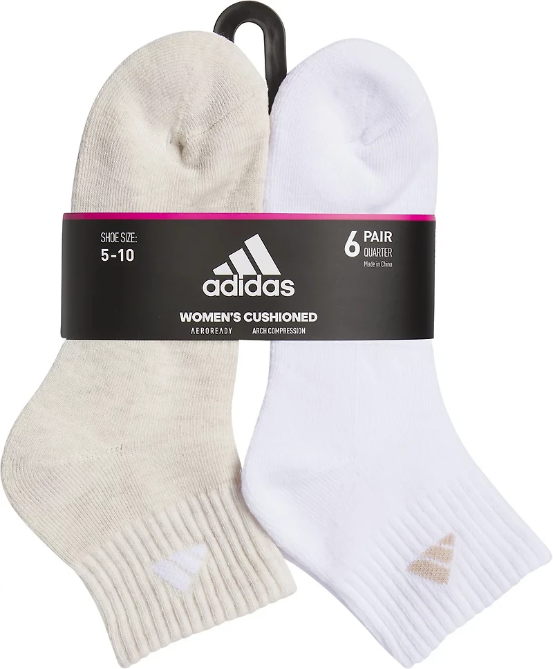 adidas Women's Athletic Cushioned 6 Pack Quarter Socks
