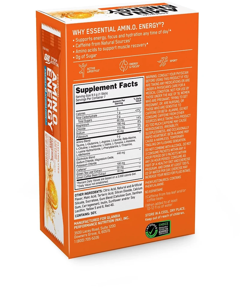Optimum Nutrition Essential Amino Energy and Electrolytes Supplement Sticks 7-Pack