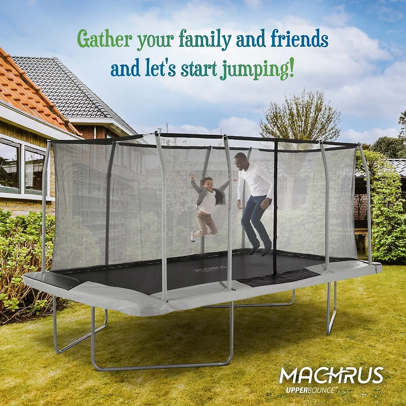 Machrus Upper Bounce 9 ft x 15 ft Rectangular Gymnastics Style Trampoline with Enclosure