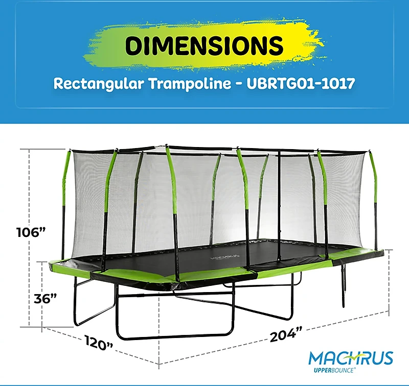 Machrus Upper Bounce Mega Gymnastics Style 10 ft x 17 ft Rectangle Trampoline