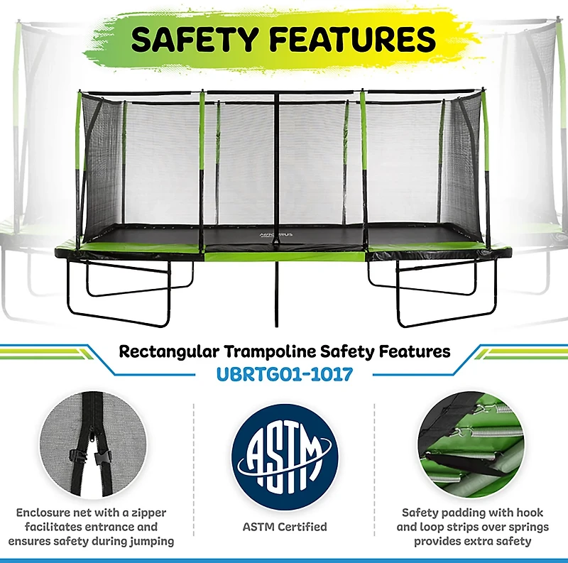 Machrus Upper Bounce Mega Gymnastics Style 10 ft x 17 ft Rectangle Trampoline