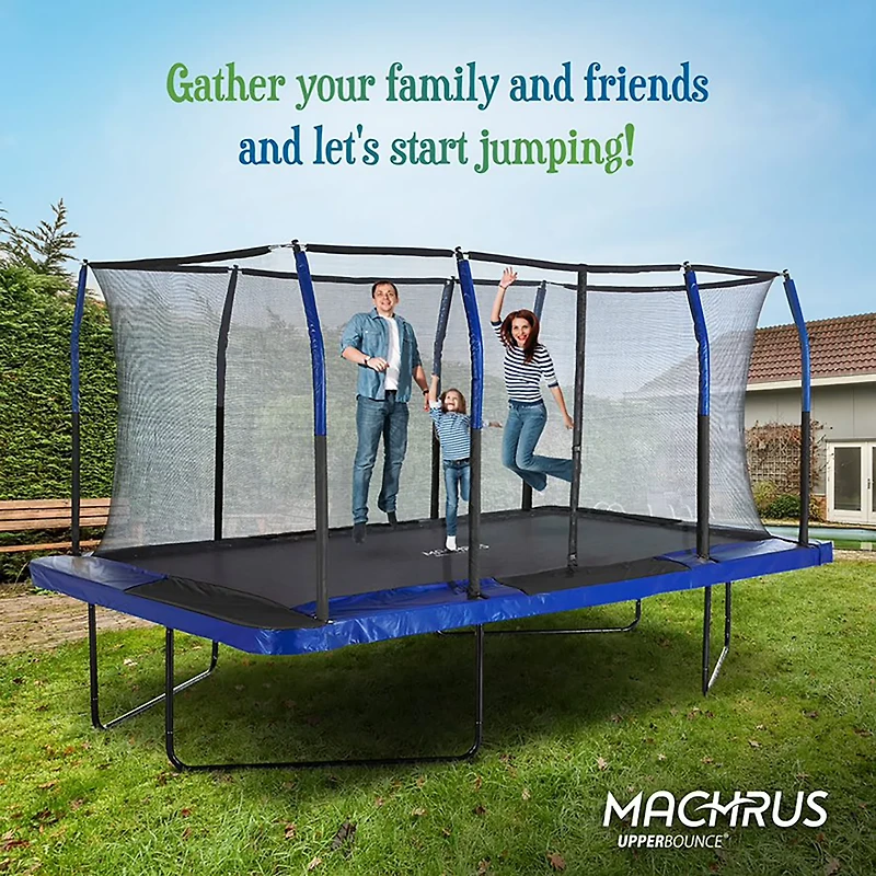 Machrus Upper Bounce 8 ft x 14 ft Rectangular Gymnastics Style Trampoline with Enclosure