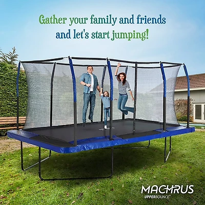 Machrus Upper Bounce 8 ft x 14 ft Rectangular Gymnastics Style Trampoline with Enclosure