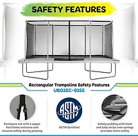 Machrus Upper Bounce 9 ft x 15 ft Rectangular Gymnastics Style Trampoline with Enclosure