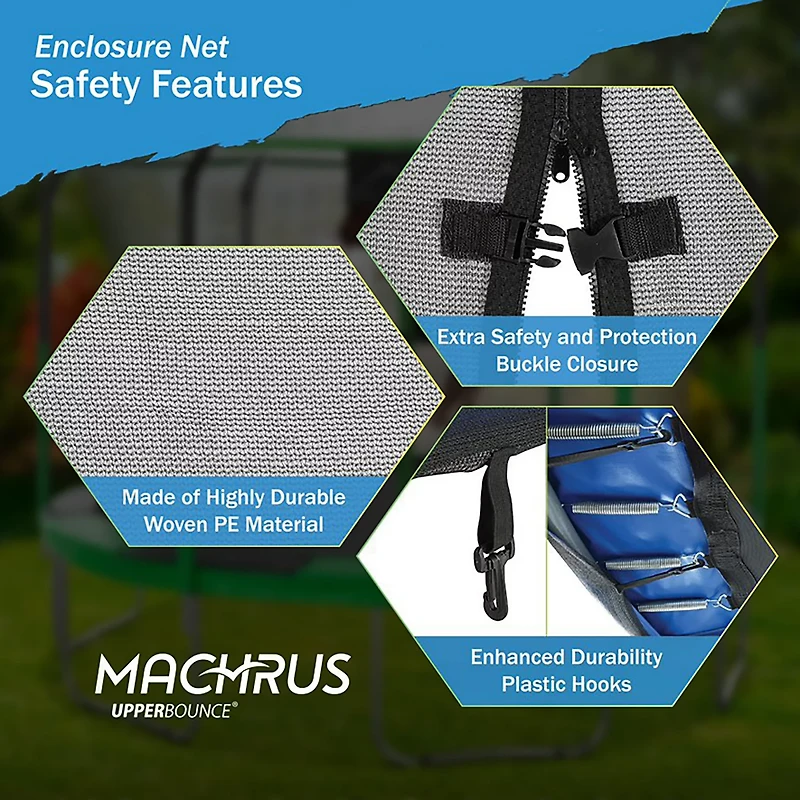 Machrus Upper Bounce 12 ft Round Trampoline 4 Pole Safety Enclosure Set