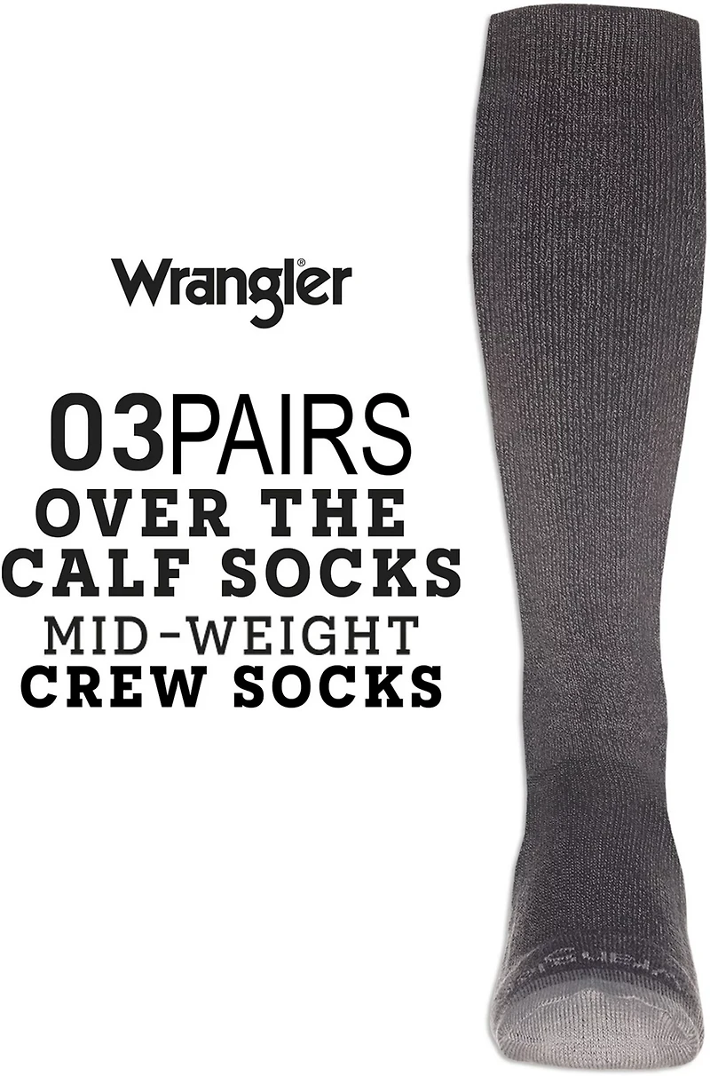 Wrangler Men's Wyatt Western Cowboy Boot Socks 3 Pack