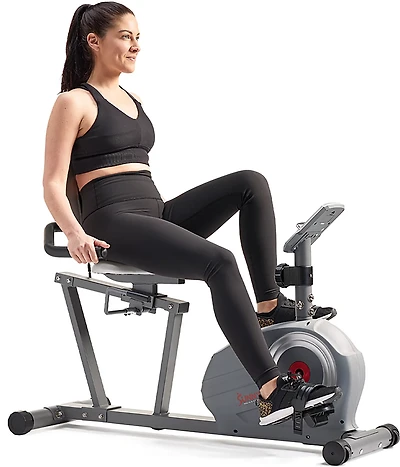 Sunny Health & Fitness Essentials Series Magnetic Smart Recumbent Bike with Bluetooth