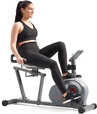 Sunny Health & Fitness Essentials Series Magnetic Smart Recumbent Bike with Bluetooth