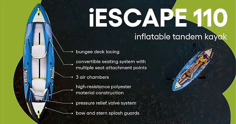 Pelican iESCAPE 110 11 ft Convertible Inflatable Sit-On-Top Tandem Kayak