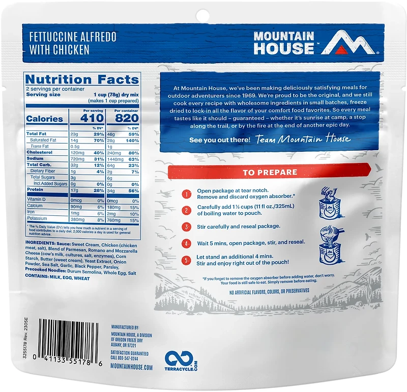Mountain House Dry Fettuccine Alfredo with Chicken Pouch