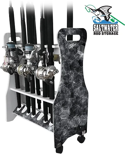 Rush Creek Offshore Inshore Saltwater Waterproof 16-Rod Rolling Floor Rack