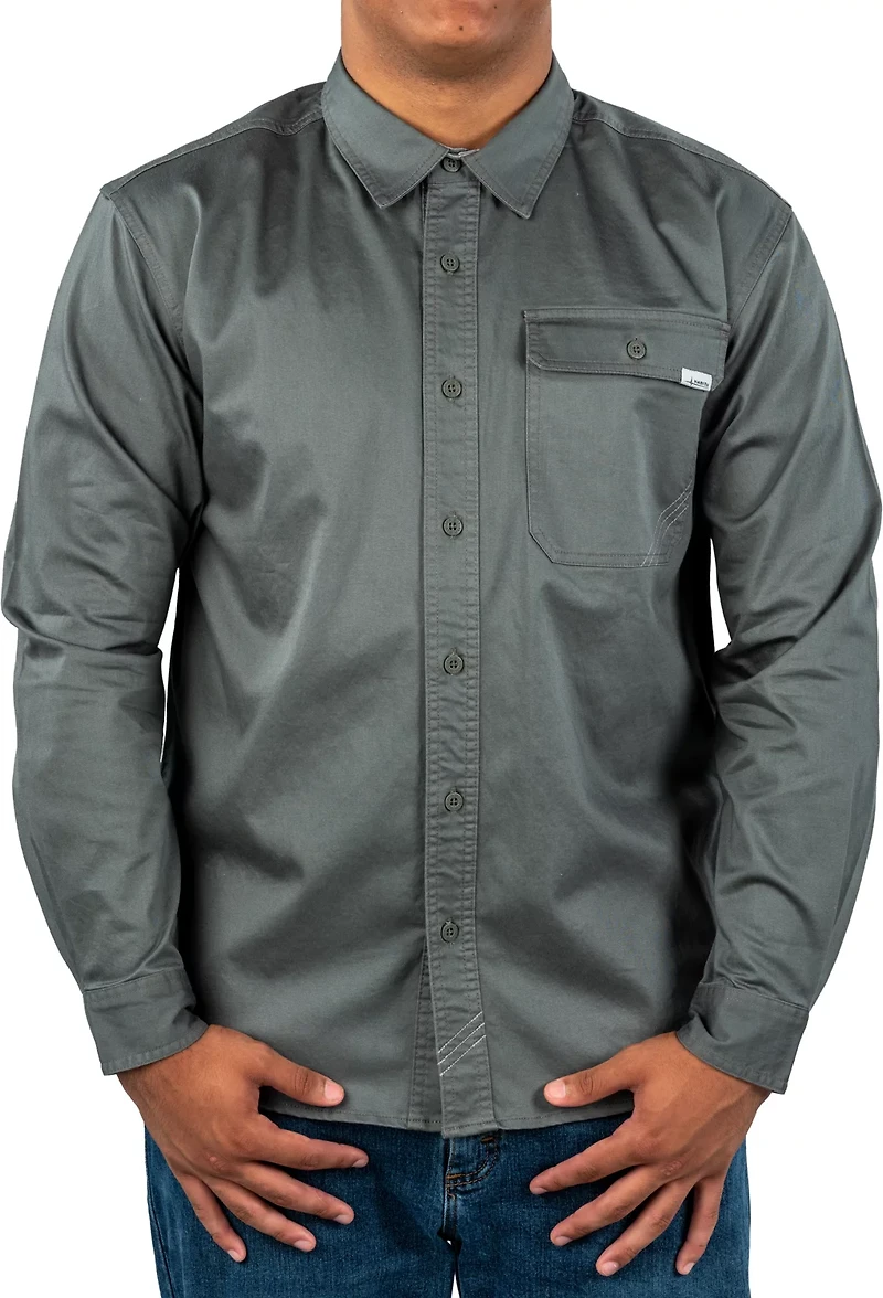 Habit Men's Garment Washed Woven Button Up Long Sleeve Shirt