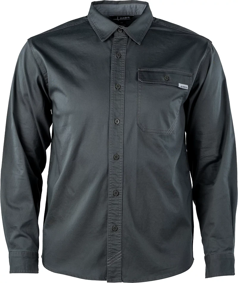 Habit Men's Garment Washed Woven Button Up Long Sleeve Shirt