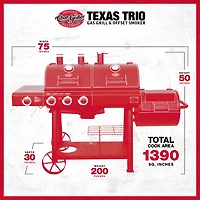 Char-Griller Texas Trio 3-Burner Gas and Charcoal Grill and Smoker