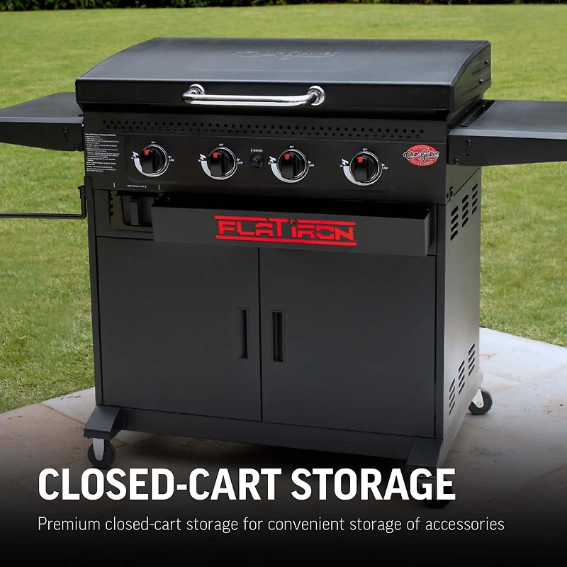 Char-Griller Flat Iron 4-Burner Gas Griddle with Lid