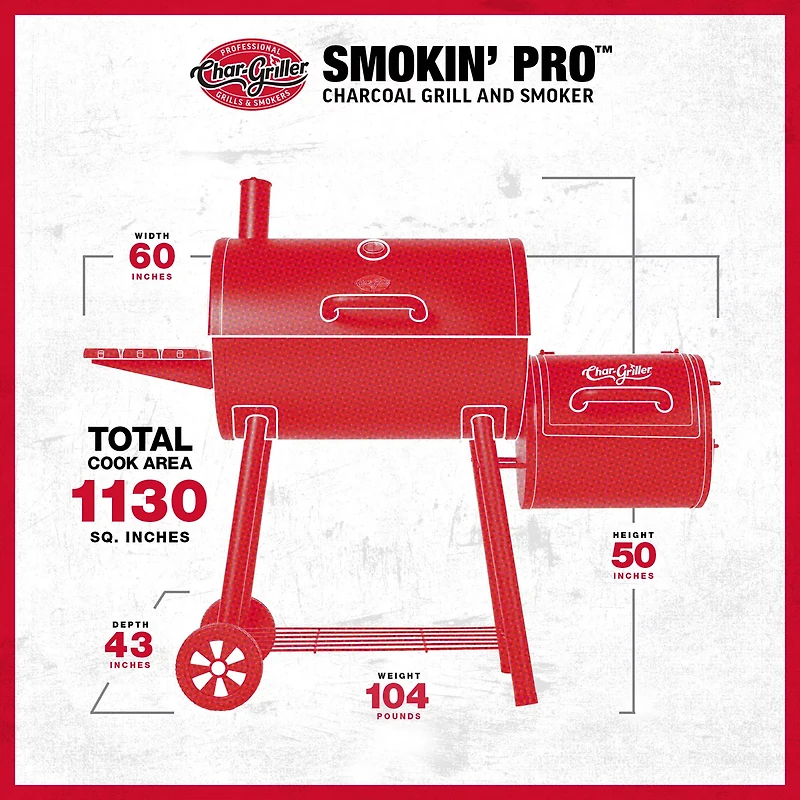 Char-Griller Smokin Pro Barrel Charcoal Grill and Offset Smoker
