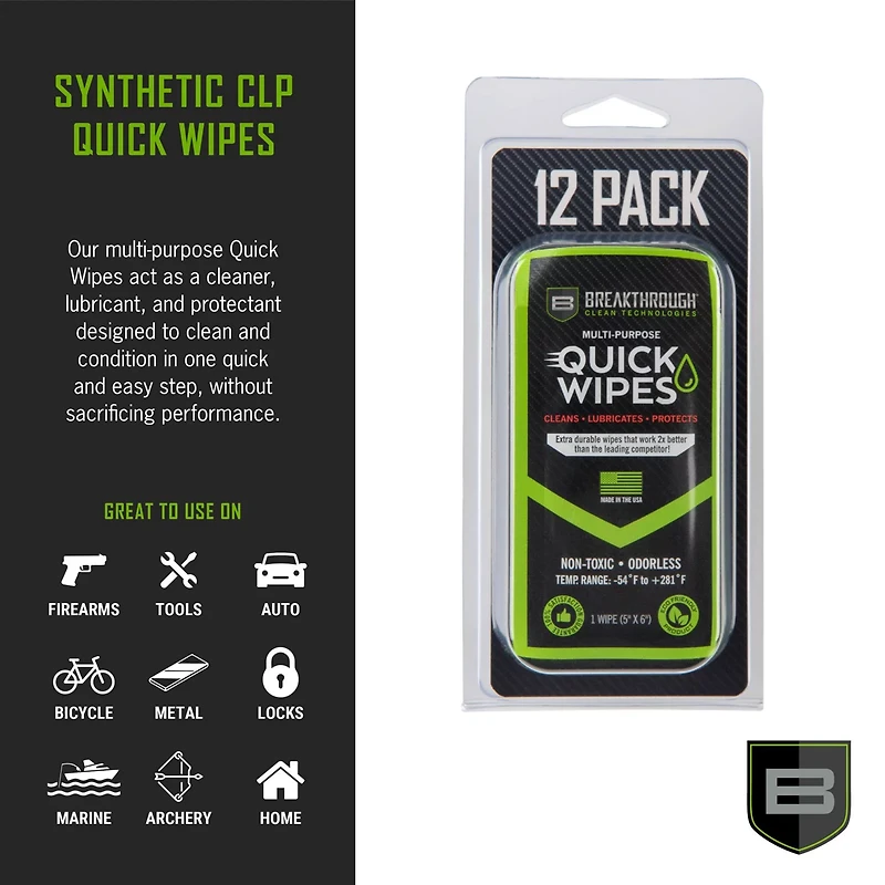 Breakthrough Clean Technologies 5 in x 6 in Multi-Purpose CLP Quick Wipes 12-Pack