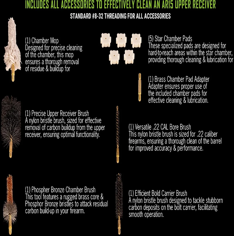 Breakthrough Clean Technologies AR-15 Upper Brush Set with Chamber Pads