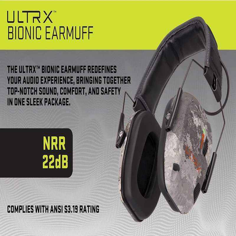 ULTRX Bionic Electronic Veil Tac Gray Camo Earmuffs