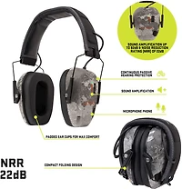 ULTRX Bionic Electronic Veil Tac Gray Camo Earmuffs