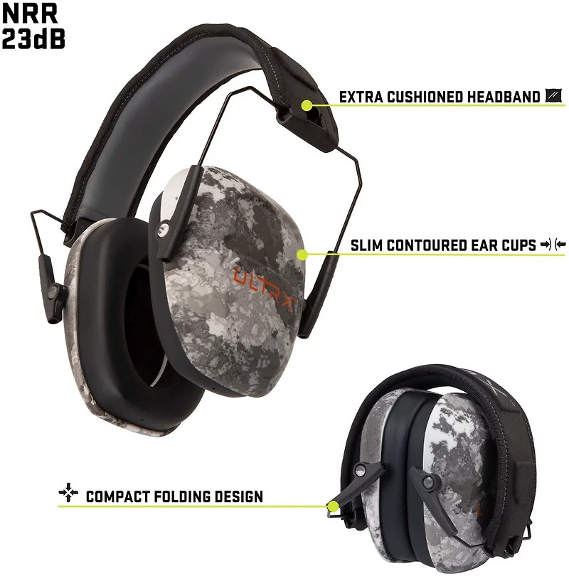ULTRX Shield Passive Veil Tac Gray Camo Earmuffs