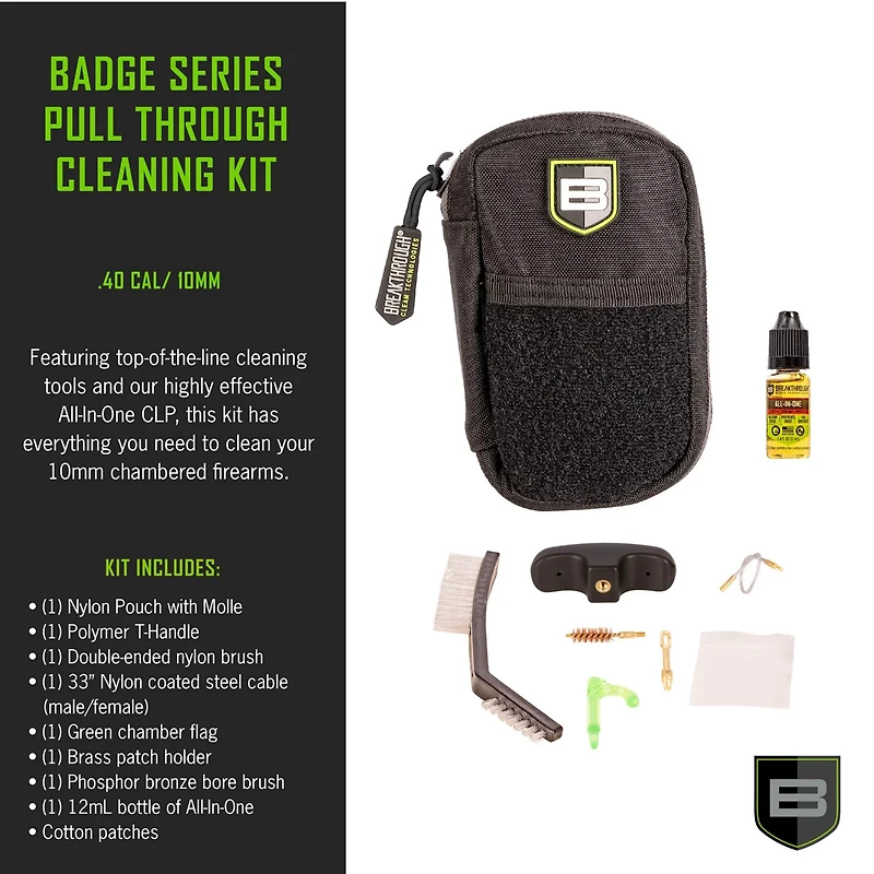 Breakthrough Clean Technologies Badge Series Pull-Through Cleaning Kit with Molle Pouch
