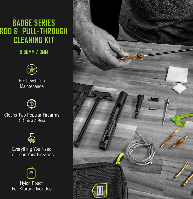 Breakthrough Clean Technologies Badge Series Rod and Pull-Through Cleaning Kit with Molle Pouch