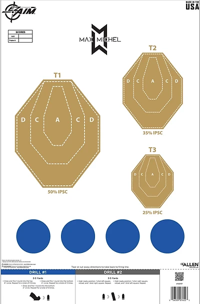 Allen Company EZ Aim Max Michel Course of Fire Training Paper Shooting Targets 50-Pack