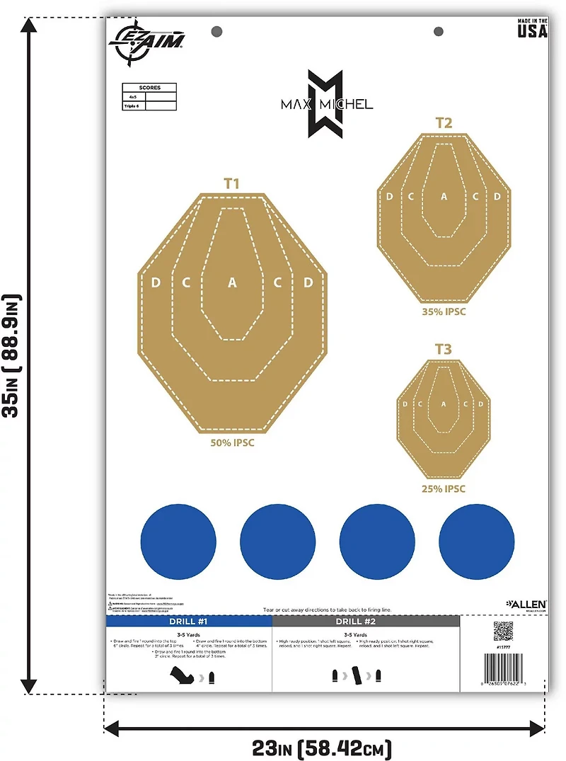 Allen Company EZ Aim Max Michel Course of Fire Training Paper Shooting Targets 50-Pack