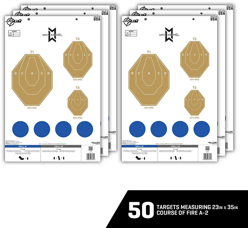 Allen Company EZ Aim Max Michel Course of Fire Training Paper Shooting Targets 50-Pack
